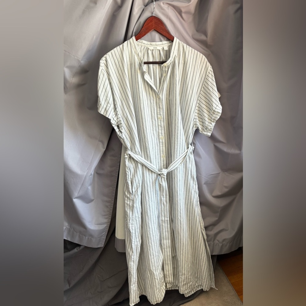 Uniqlo Collarless Striped Midi Shirt Dress